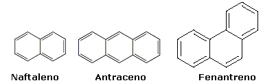Exemplos de hidrocarbonetos da família dos aromáticos com núcleos condensados