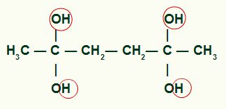 Destaque dos átomos que formarão moléculas de água no produto do 1,2-dimetil-ciclobutano