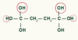 Destaque dos átomos que formarão moléculas de água no produto do ciclobutano