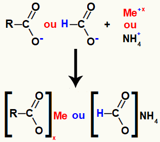 Representação da formação do sal de ácido carboxílico