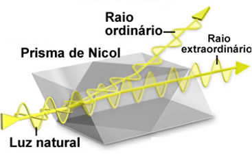 Esquema do funcionamento do prisma de Nicol