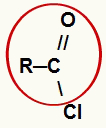 Destaque do radical acila presente em um haleto de ácido