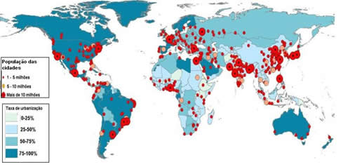 Mapa da taxa de urbanização mundial